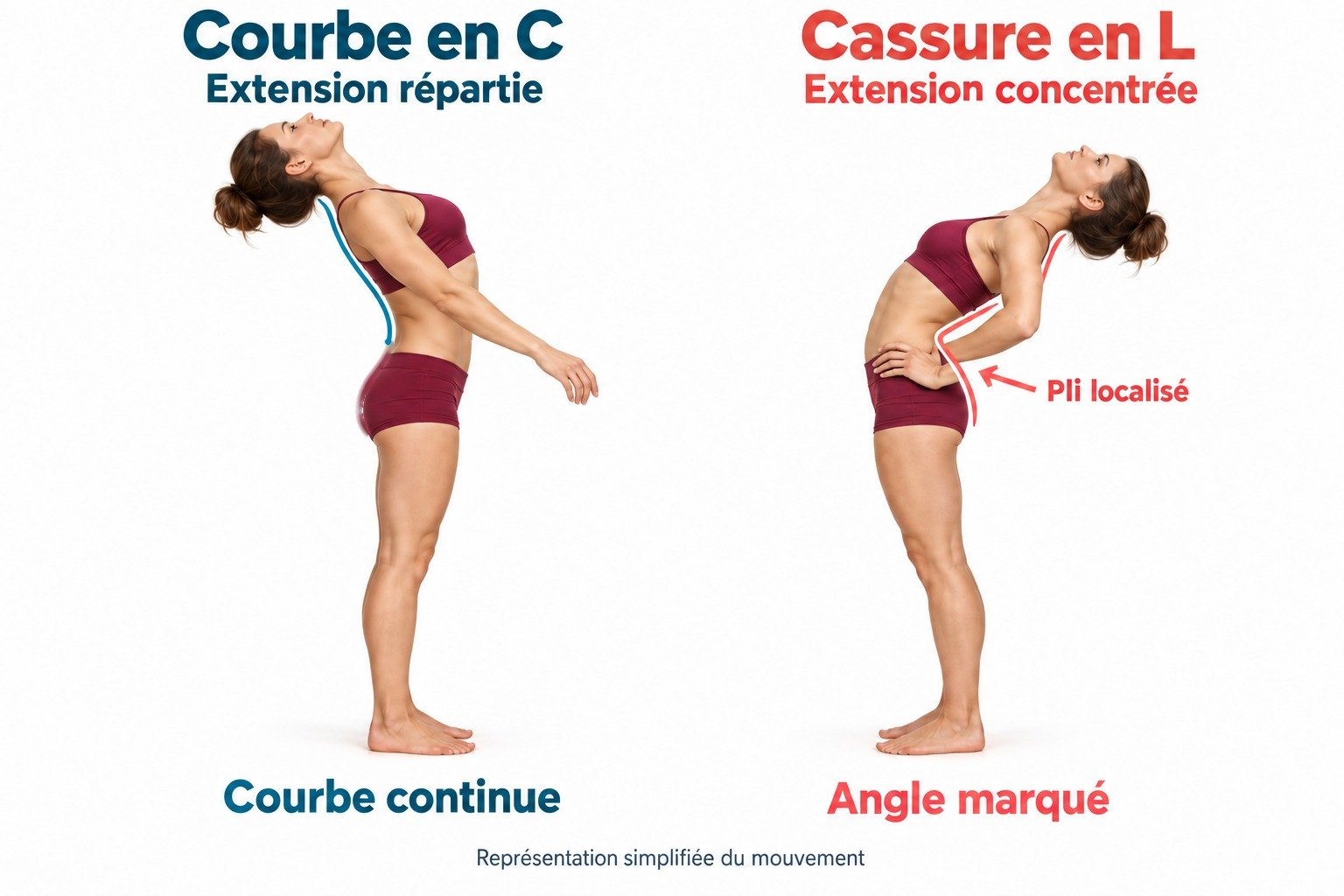 Planche A — Courbe en « C » (extension répartie) et cassure en « L » (extension concentrée dans les lombaires).