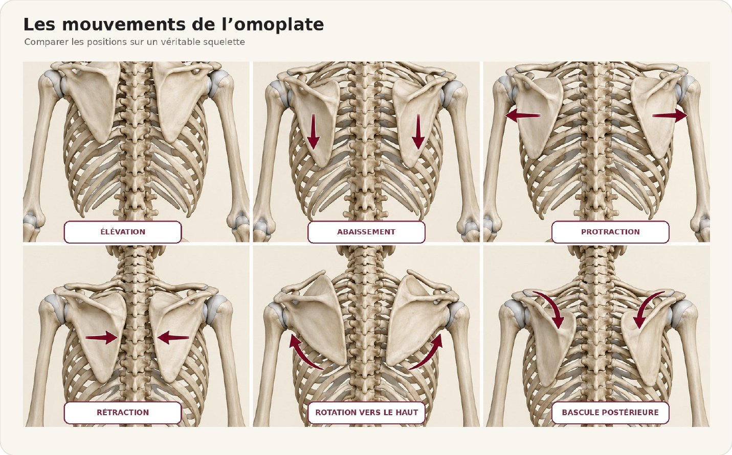 Planche 7 — Six mouvements de l’omoplate.