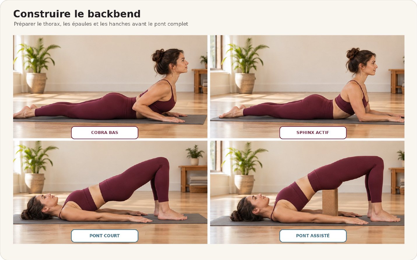 Planche 13 — Les six étapes du backbend.